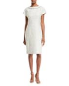 Jacquard Short-sleeve Dress W/ Pearly Detail