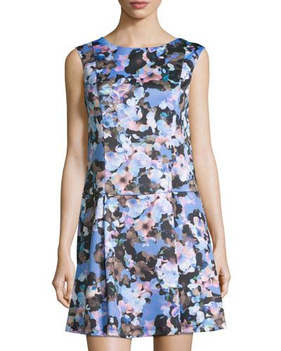 V-back Floral-print Dress, Rich Black