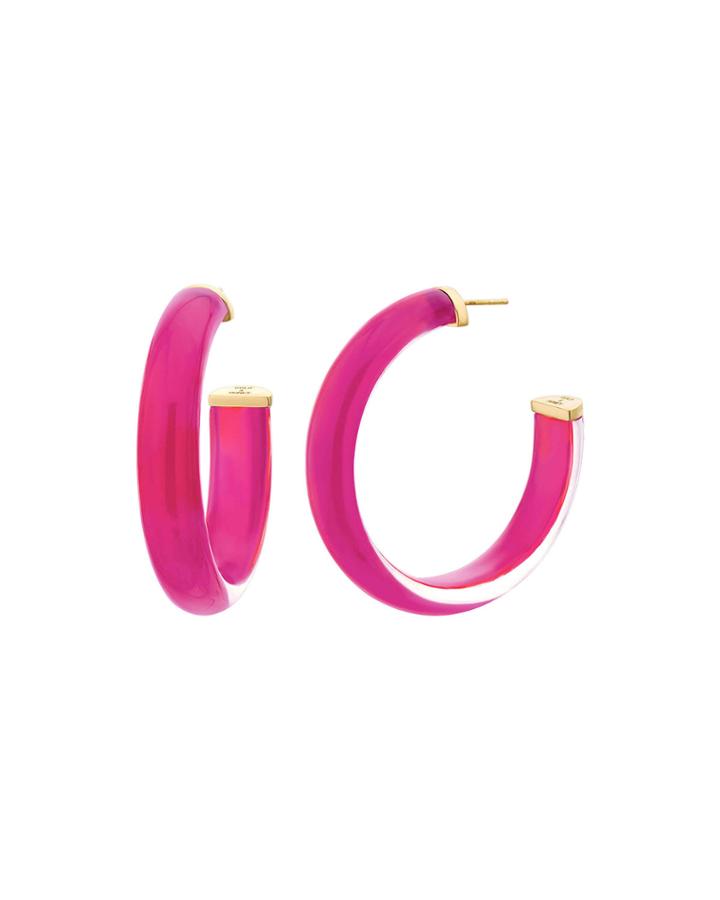 Lucite Hoop Earrings, Pink Peacock
