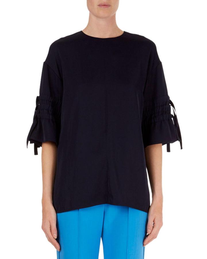 Crepe Drawstring-tie-sleeve Top