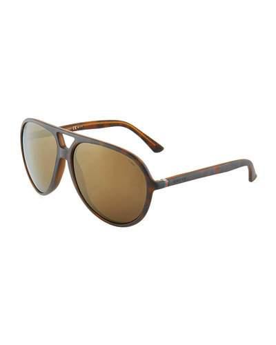 Polarized Matte Acetate Aviator Sunglasses, Brown Tortoise