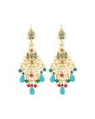 Golden Filigree Chandelier Earrings W/ Multicolor Crystals & Beads