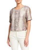 Alexi Sequined Snake-print Cropped Tee