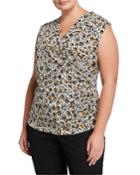 Plus Size Faux-wrap Leopard-print Top