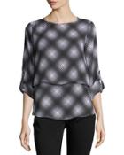 Long-sleeve Double-layer Blouse, White Pattern