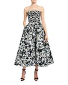 Floral-print Strapless Mikado Gown With