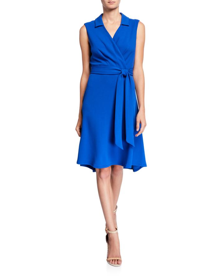 Sleeveless Scuba Crepe Wrap Dress With Collar