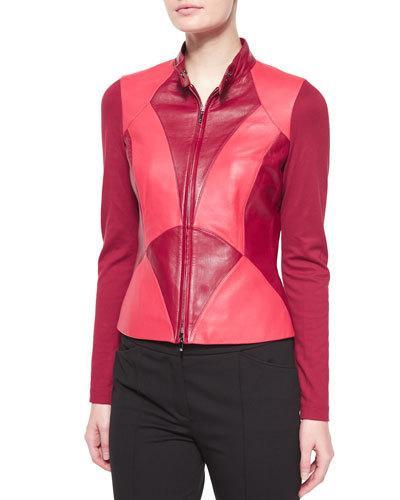 Art Nouveau Leather Combo Jacket, Dark Tivoli