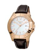 Men's 45mm Stainless Steel Date 3-hand Diver Watch With Leather Strap, Rose/brown