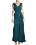 Sleeveless Plisse Draped Gown, Ruby