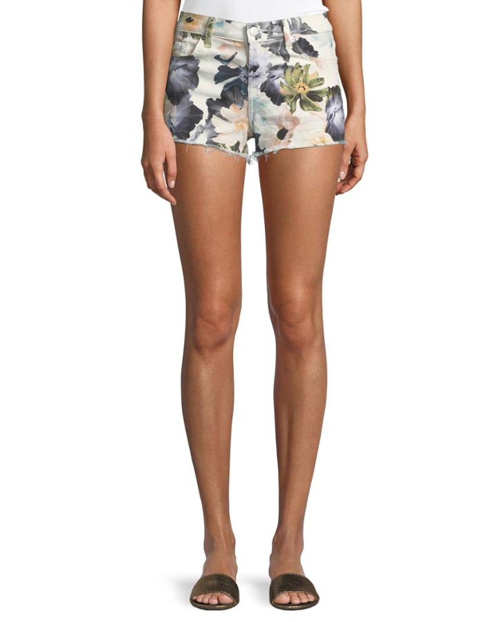 Floral-print Cutoff Denim