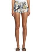 Floral-print Cutoff Denim