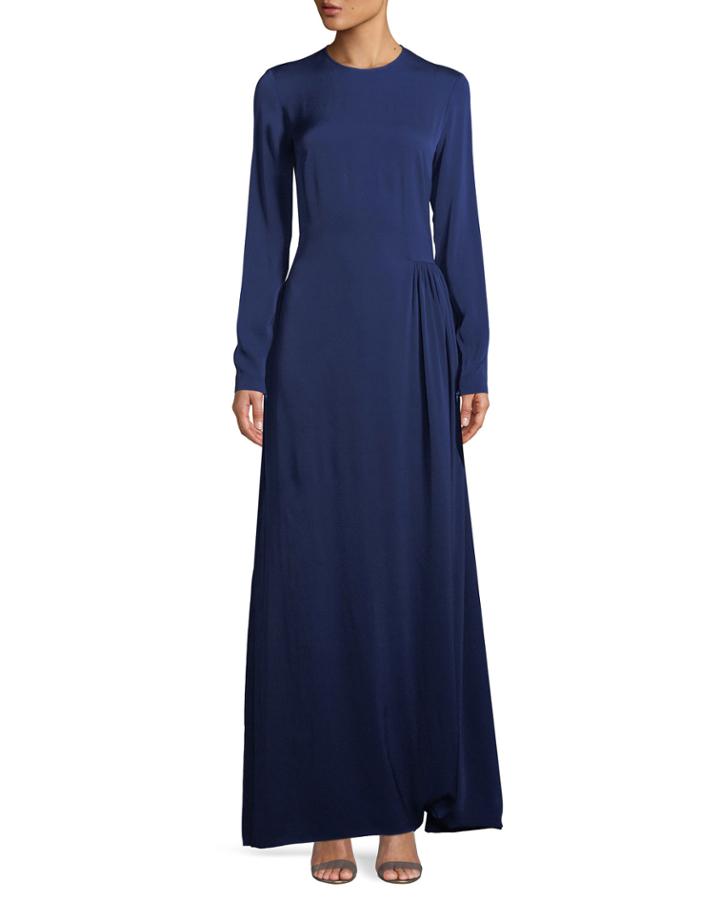 Long-sleeve Side-pleat Jersey Gown