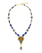 Dyed Jade & Cloisonn&eacute; Bead Pendant Necklace