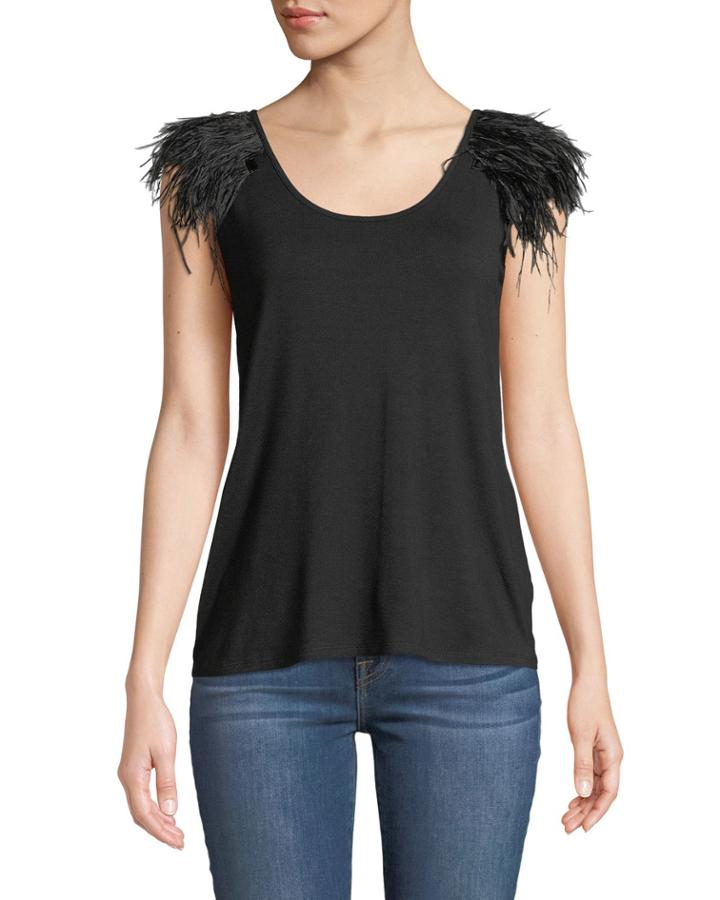 Feather Detail Scoop-neck Tank