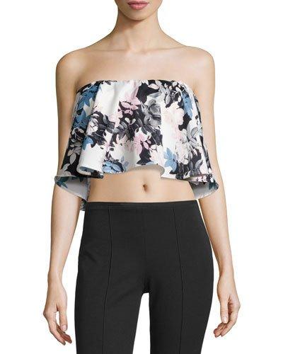 Floral-print Flounce Crop Tube Top,