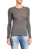 Long-sleeve Stripe Ribbed Crewneck Top