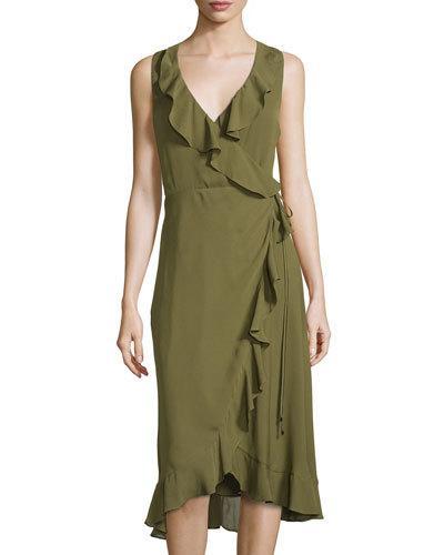 Sleeveless Wrap Dress, Fatigue