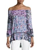Floral-print Off-the-shoulder Blouse,