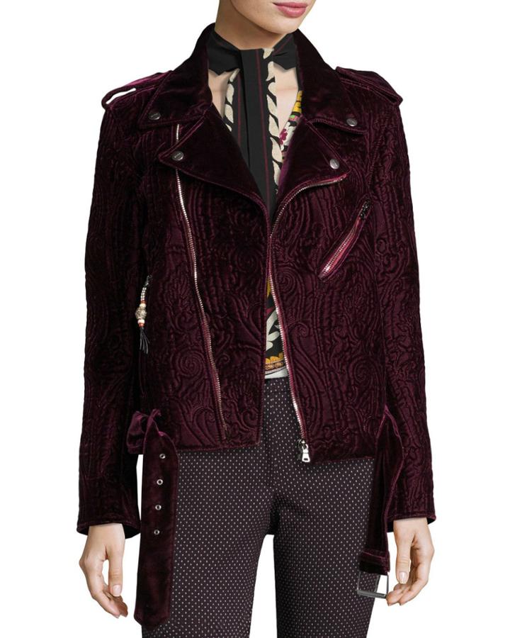 Quilted Velvet Moto Jacket, Purple