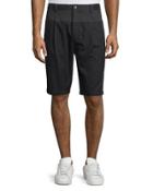 Single-pleat Slim-fit Shorts, Black/dark Indigo
