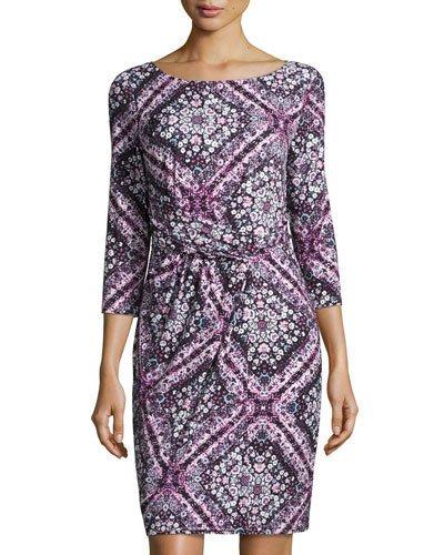 Emilia 3/4-sleeve Dress, Orchid/black