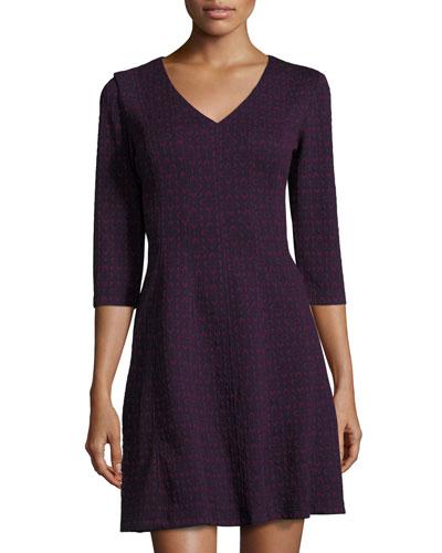 Floral Jacquard A-line Dress, Navy/plum