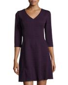 Floral Jacquard A-line Dress, Navy/plum
