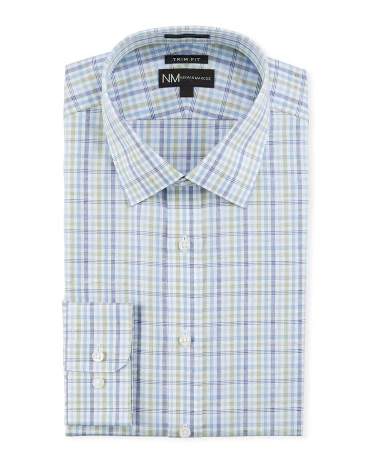Men's Regular Finish Trim Fit Plaid Poplin Dress
