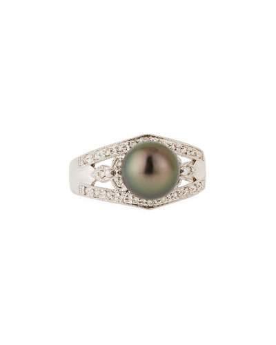14k Tahitian Black Pearl & Diamond Ring,