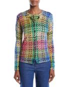 Button-front Multicolor Blanket-weave Cardigan