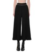 Piped-waist Inverted-pleat Wide-leg Wool Culotte Pants