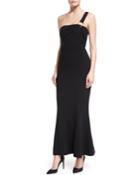 One-shoulder Flounce-hem Crepe Evening Gown