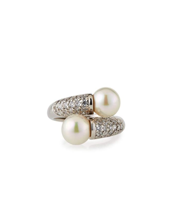 Pearl-end Cubic Zirconia Bypass Ring,