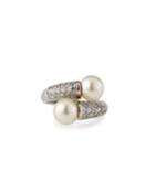 Pearl-end Cubic Zirconia Bypass Ring,