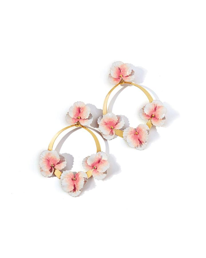 Voleta Floral Hoop-drop Earrings, Blush