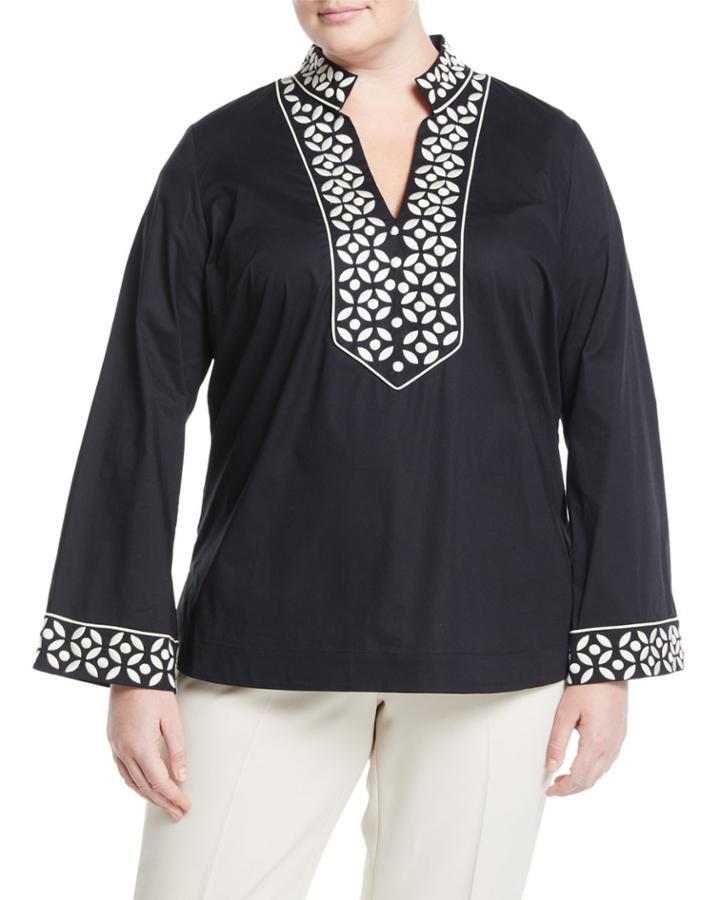 Embroidered Mandarin Collar Tunic,