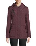 Hooded Quilted Button-front Coat