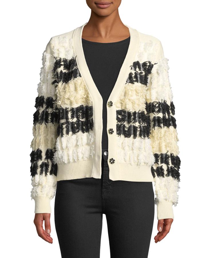 Striped Fringe Snap-down Cardigan