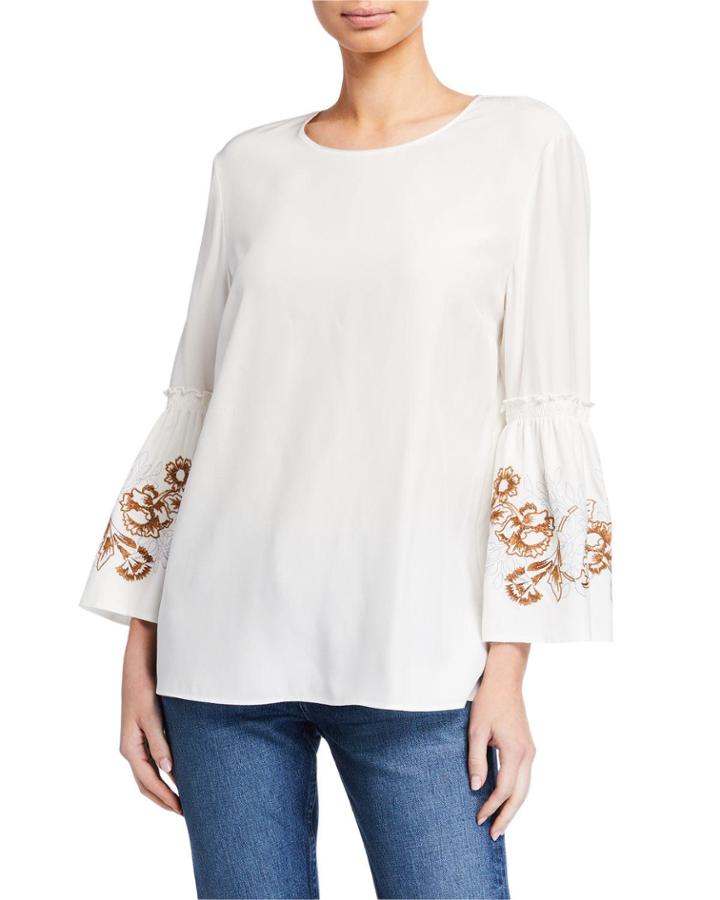 Roslin Matte Silk Blouse W/ Embroidered