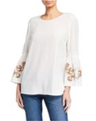 Roslin Matte Silk Blouse W/ Embroidered