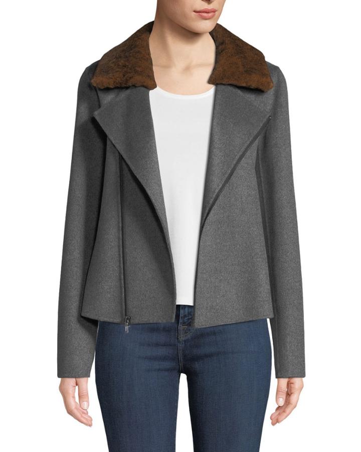 Luxury Cashmere Moto Jacket W/ Rabbit Fur Collar