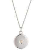 14k White Gold Small Diamond Disk Necklace