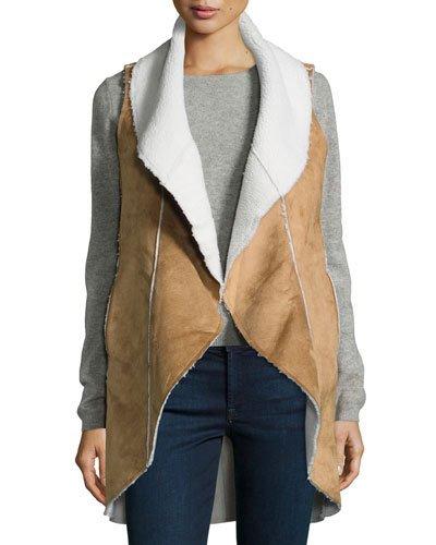 Faux-shearling Shawl-collar Vest, Khaki