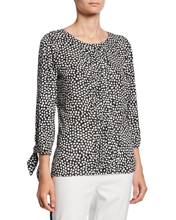 Pleated Tie-cuff Knit Top