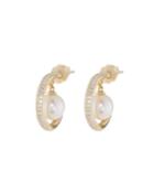 14k Diamond & Pearl Hoop Earrings, Yellow Gold