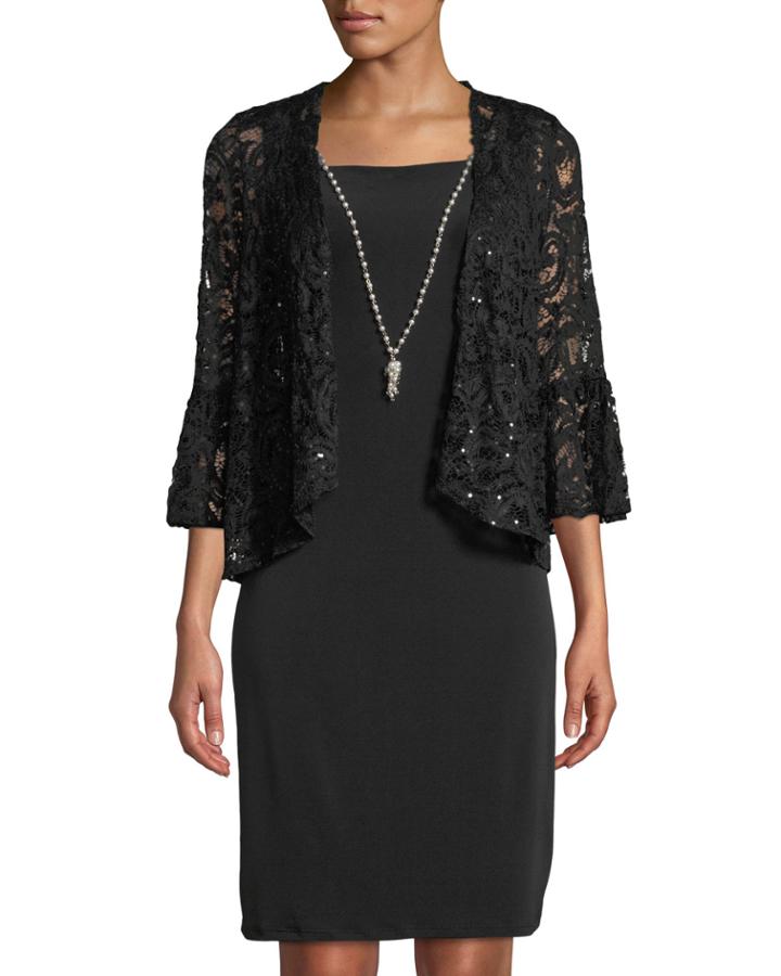 Lace Jacket Dress With Pearly Necklace