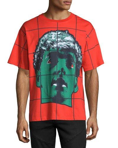 Grid Statue-print Short-sleeve T-shirt, Red