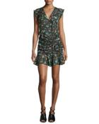 Floral Silk Waterfall Dress, Black/multicolor