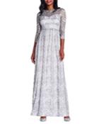3/4-sleeve Metallic Lace-illusion Gown